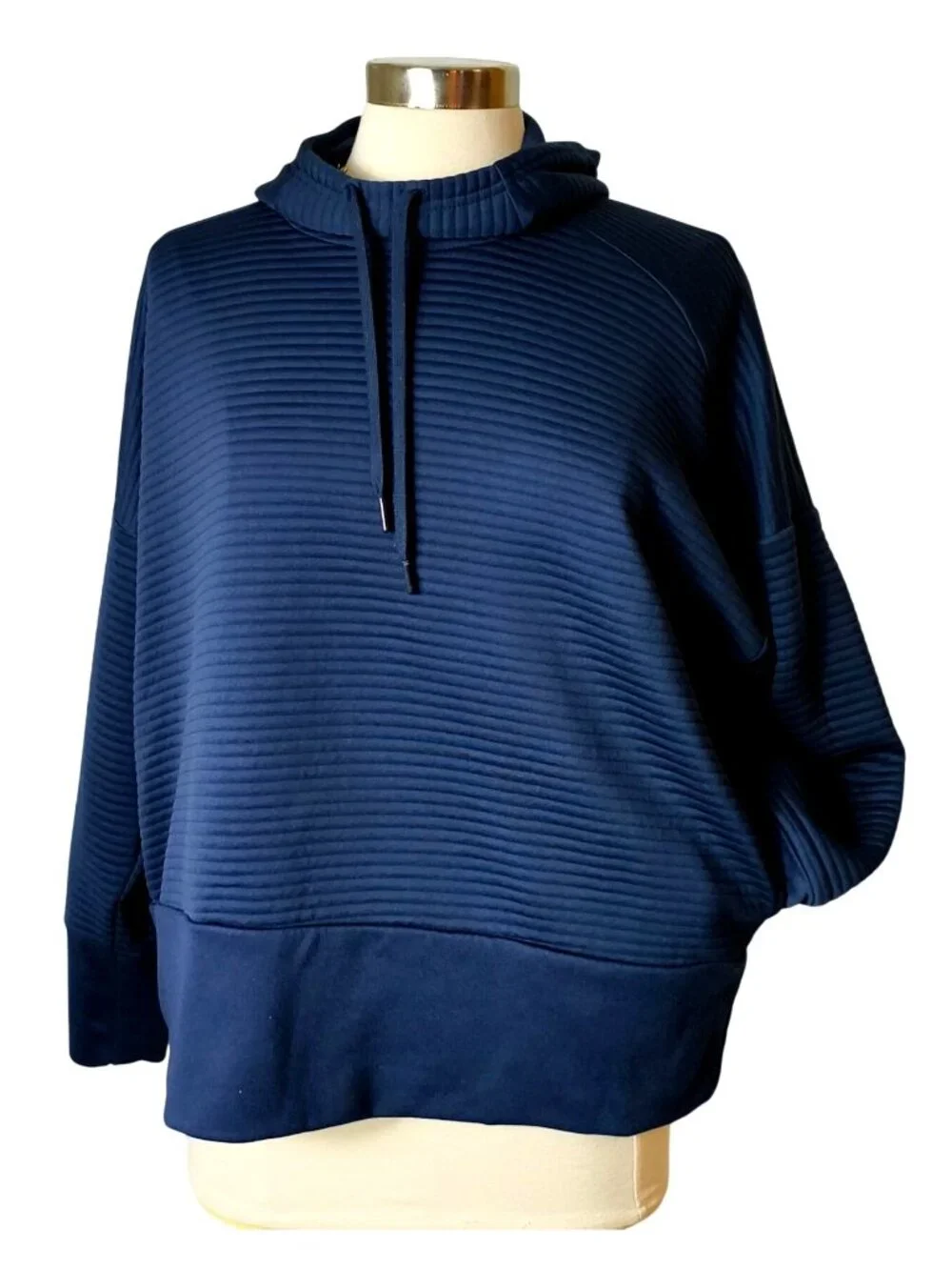 Nike Dri-Fit Womens L Textured Pullover Swoosh Hoodie Navy Blue Athleisure Loose